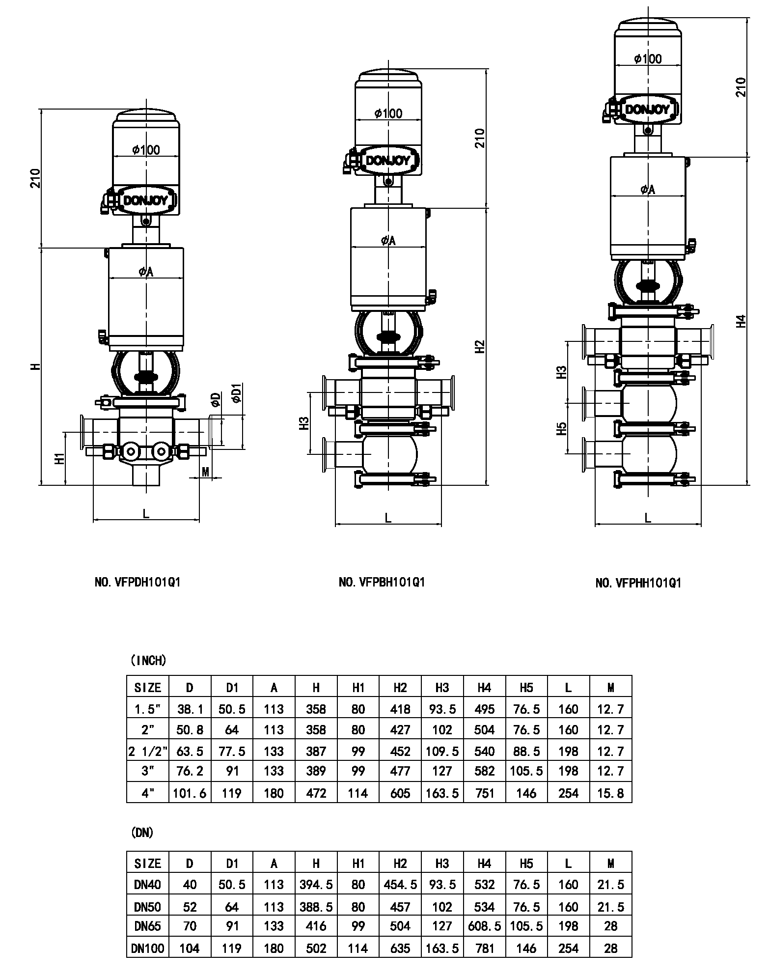 double seal mixproof valve with control top drawing data