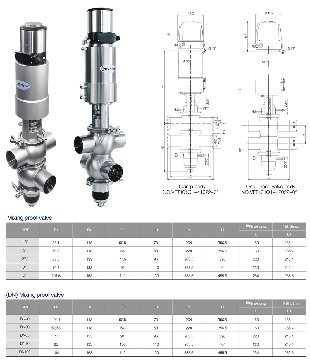 Sanitary Double Seat Mixproof Valve Dimension