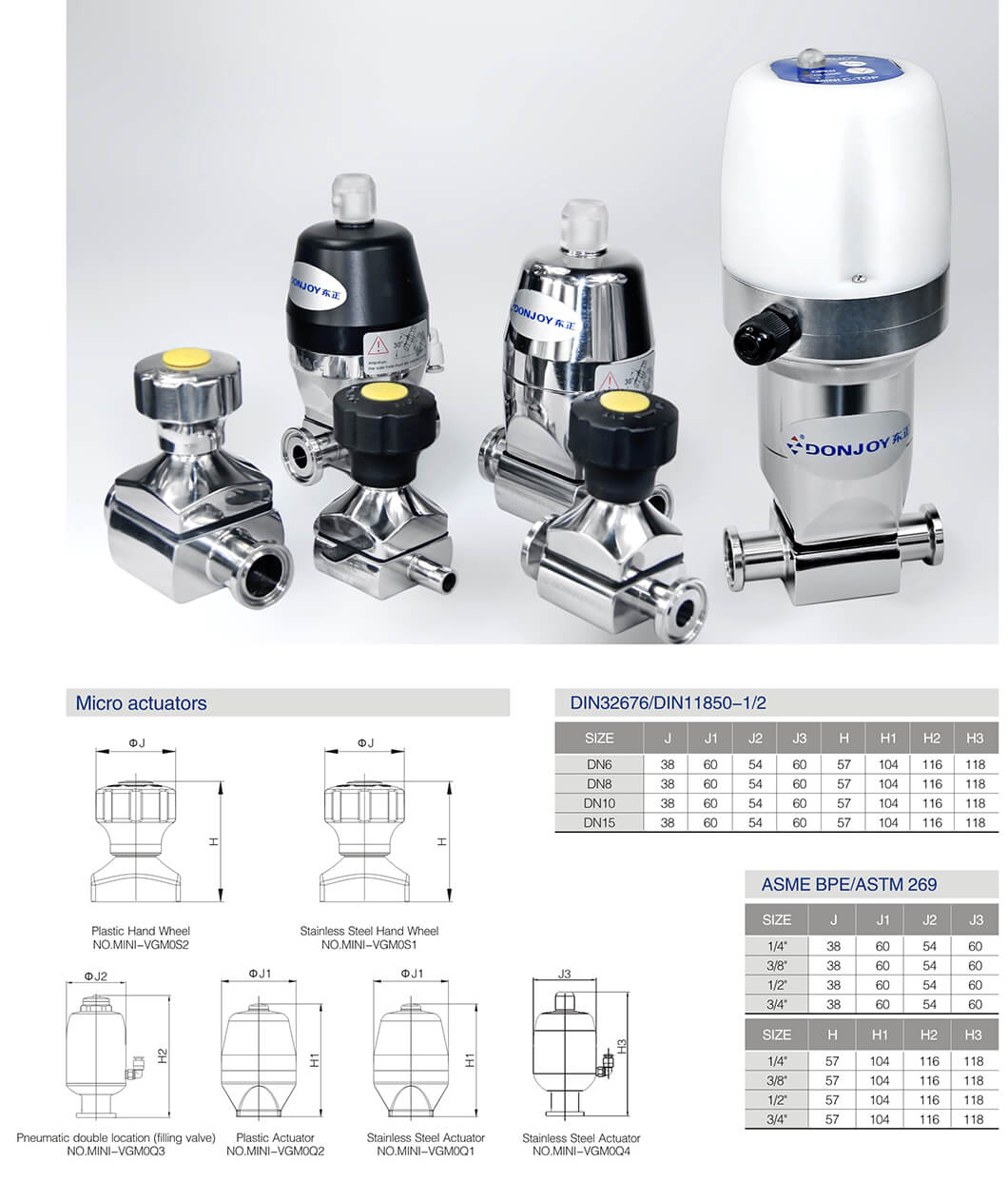 Sanitary Mini Diaphragm Valves dimension