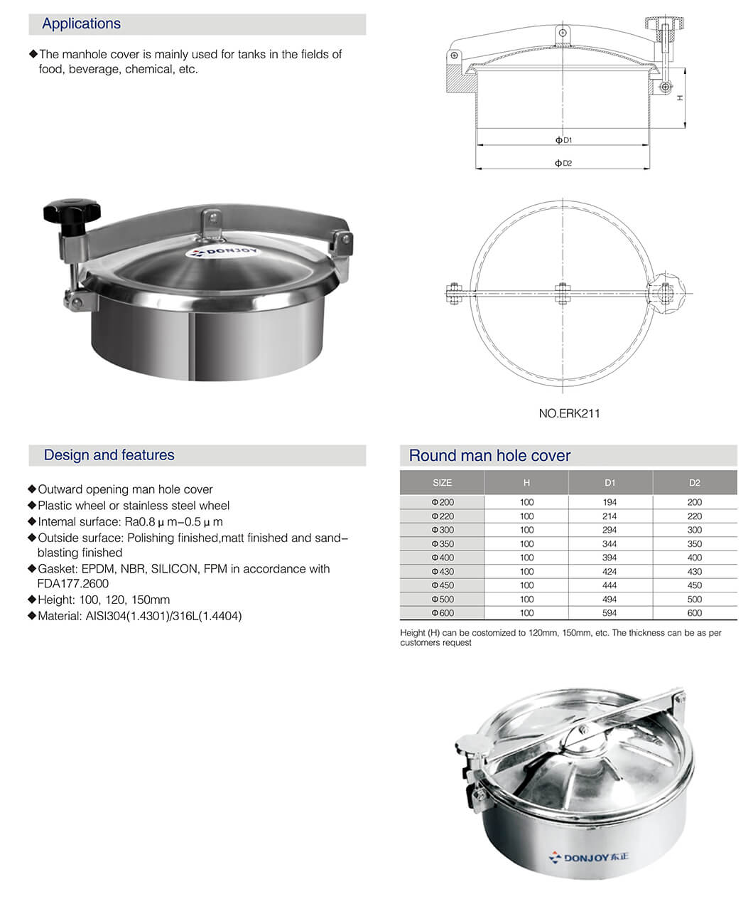 Stainless Steel Non pressure Tank Manway